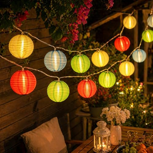 ZingBox Bunte Lampions Lichterkette, 1,5M 10LED Batterie Wetterfest Outdoor | Lampions Lichterkette Innen Außen für Summer Garten Party Balkon Terrasse Hochzeit Weihnachten Camping Beleuchtung Deko