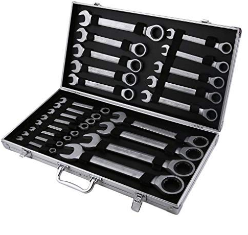 22pcs Ratschen Rollgabelschlüssel Satz Silber Ratschenschlüssel 6-32mm Tragbar Knarrenschlüssel, Maulschlüssel, Ringschlüssel, Ringmaulschlüssel