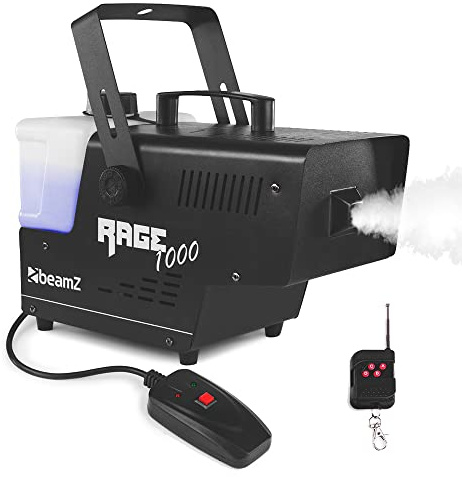 beamz Rage1000 Smoke Machine with Wireless Remote Control, 1000W DJ Fog Machine, LED Illuminated 2L Tank, Fast Heating, Party Smoke Machine for Events, Weddings, Venues & Mobile DJs