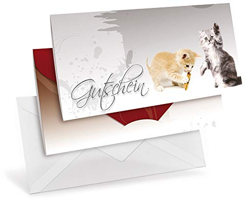 Gutscheinkarten (10 Stück) mit transparenten Briefumschlägen - Geschenkgutscheine für Tierbedarf, Tierärzte - DIN lang Faltkarte verschließbar