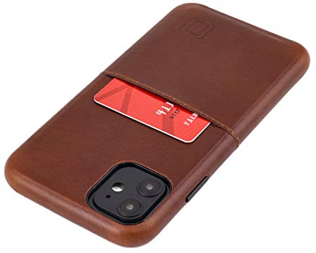 Dockem Virtuosa M1 Lederhülle mit Kartenfach für iPhone 11 (6.1): Hülle aus Leder, Ultra Schlanke Wallet Handytasche mit Integrierter Metallplatte für Magnet-Halterung - M-Serie (Braun)