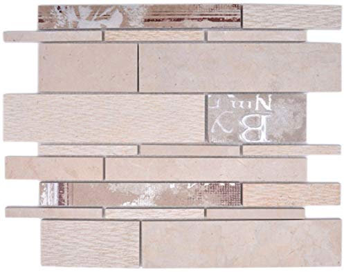 Mosaik Fliese Verbund Marmor/Keramik mix beige/color für WAND BAD WC KÜCHE Wandverblender Fliesenspiegel Verkleidung | 10 Matten