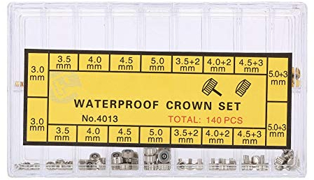 Uhrenkrone, langlebige Uhrenkrone Teile Set Lot Ersatz Sortiert Gold & Silver Dome Flat Head für Quarzuhr und mechanische Uhr