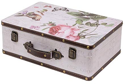 HMF VKO102 Vintage Koffer aus Holz | 38 x 26 x 13 cm | Groß | Deko Rose