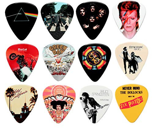 24 Classic Albums on 12 Double Sided Guitar Picks + Storage Bag for your Plectrums