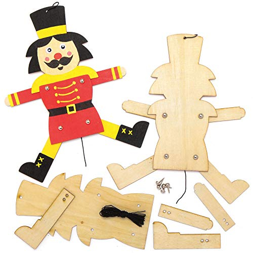 Baker Ross AX494 Nussknacker Soldat Puppen aus Holz Bastelset für Kinder - 4 Stück, Festliche Künstler- und Bastelbedarf zum Basteln und Dekorieren zur Winterzeit