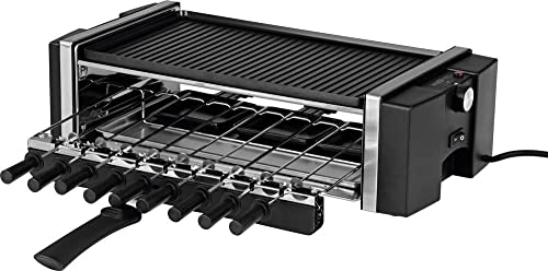 MAXXMEE 3 in 1 Raclette Grill | Kombination aus Drehspieß- und klassischem Raclette Grill | Tischgrill für das nächste Party Buffet | Wendbare Grillplatte mit geriffelter & glatter Oberfläche | 1200W