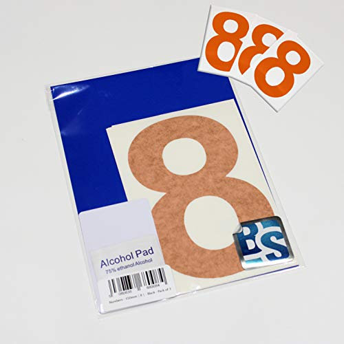 BS® Large Waterproof Non-fading Self Adhesive Vinyl Numbers | 8 (EIGHT) | 150mm | Pack of 4 | ORANGE | Wheelie Bin Numbers