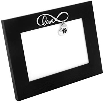 Brillibrum Design Erinnerung Hund Bilderrahmen 10x15cm Foto-Rahmen Holz Optik mir Love Schrift Herz Anhänger Geschenk Hunde und Katzen Besitzer