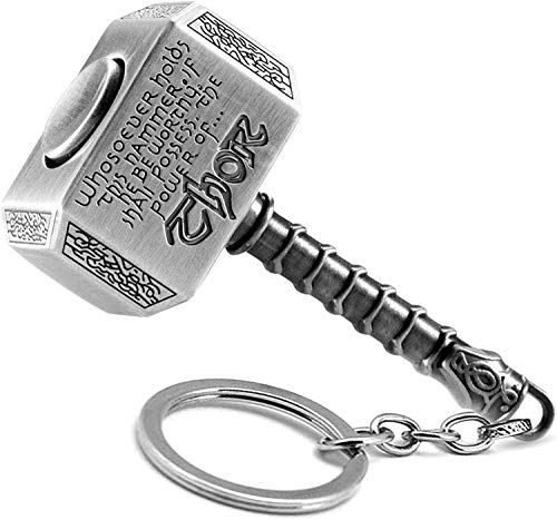 Mjolnir Keychain Thor Hammer Keychain Hammer Key Ring (Silver, Rotative Version)