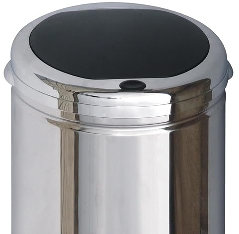 Couvercle pour poubelle push rond modèle TOKYO Chrome et noir Ouverture par simple pression