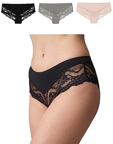 Snocks Hipster Damen mit Spitze aus Bio-Baumwolle, 3er Pack | Unterhose Damen Slip, Hipster High Waist, Underwear Women, Gr. XS-XL