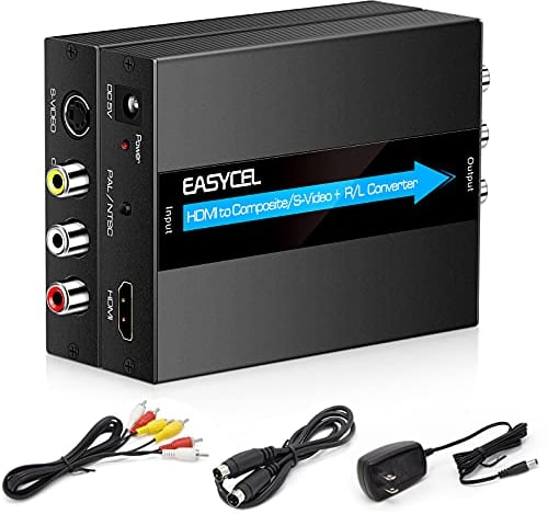 EASYCEL Convertitore da HDMI a S-Video RCA con cavo S-Video e RCA, adattatore HDMI a Svideo RCA, convertitore da HDMI a composito AV CVBS, adattatore composito HDMI a RCA (alluminio)
