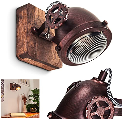 Applique murale Herford en bois, métal brun rouille et verre, spot orientable rétro-industriel idéal dans un salon vintage, pour 1 ampoule GU10, ampoule(s) non incluse(s)