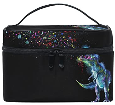 COZYhome Kosmetiktasche Organizer Tasche Glowing Dinosaurier Rex Rainbow Galaxy Make-up Tasche Reise Reißverschluss Kosmetiktasche mit Griff Make-up Aufbewahrungstasche für Mädchen Frauen