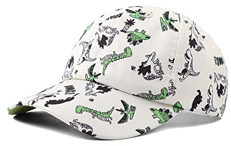 XIAOHAWANG Kinder Caps Jungen Schirmmütze mit UV Schutz Waterproof Sommer Kappe Waschbar Baby Jungen Cappy Baseball Cap 2-6Jahren (2-6Jungen, Weiß Dinosaure)