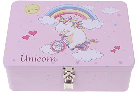 HEMOTON Box Weißblech Keksdose Blech Box mit Schloss Geschenkbox Vorratsdose Einhorn Muster Blechdosen Bonbon Süßigkeit Candy Box für Ostern Metalldosen Kindergeschenk