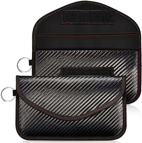 Faraday Tasche Handy, 2 Stück Signal Blocker Tasche Abschirmung Anti-Tracking RFID-Signalblockierung Faraday Bag für Handy Sichtschutz und Autoschlüssel Anti-hacking Hülle Blocker (Schwarz Roter Rand)