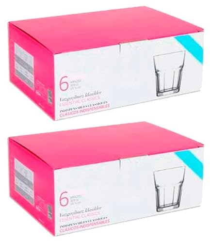 Tradineur - Pack de 2 Cajas de 6 Vasos Modelo Aras - 36,5 cl - Fabricado en Vidrio Resistente - Apto para lavavajillas - 12 Uds Totales