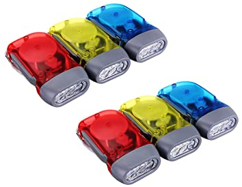 BODYA 6Pcs 3 LED Hand Pressing Flashlight Hand Crank Flashlight, Dynamo Crank Power Wind Up Torch Camping Light Random Color