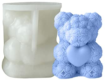 Pratvider Moules À Bougies Fleur Ours, Moule en Silicone Ours en Peluche, Fabrication Bougies en Forme d'ours Fleur pour La Maison Saint Valentin Cadeaux d'anniversaire