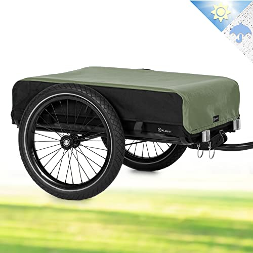 Klarfit Fahrradanhänger, Lastenanhänger mit 2 Rädern und Regenverdeck, Stahl-Fahrradanhänger mit Anhängevorrichtung & Halterung, Wasserdichter Handwagen mit Abnehmbarer Deichsel, Fahrrad Anhänger