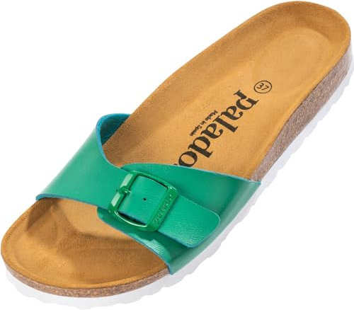 Palado Pantoletten Damen Malta Matt – gefertigt in Spanien – Veloursleder-Decksohle – matte Oberfläche – Weichfußbett für besten Komfort Grün UK5,5 - EU38