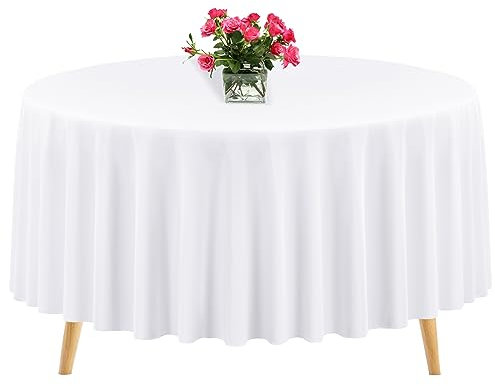 1 Packung runde Tischdecke, 305 cm, weiße Polyester-Tischdecke, waschbare Tischdecken, Polyester-Stoff-Tischdecke für Hochzeit, Party, Bankett, Buffet, Feiertagsessen (weiß, 305 cm)