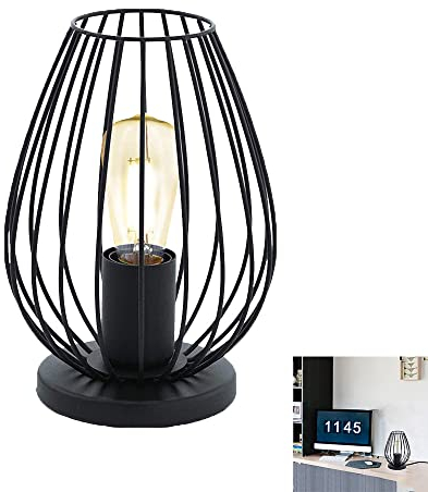 Nachttischlampe Schwarz Draht-Tischlampe E27 Vintage Tischleuchte mit Metallschirm moderne E27 Standleuchte mit Stecker und Schalter für Schlafzimmer Wohnzimmer Arbeitszimmer Büro Studio Küche