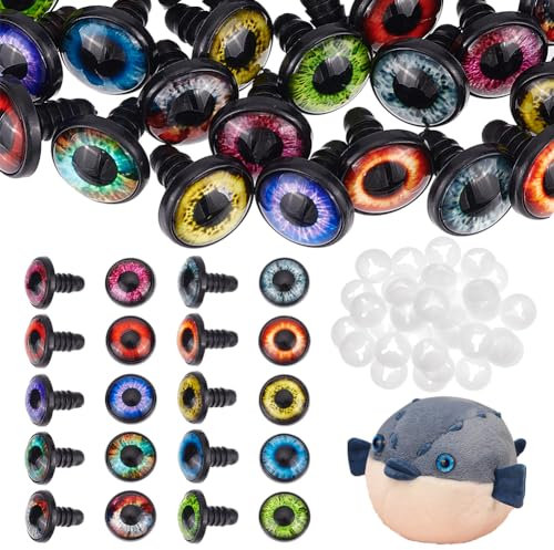 PH PandaHall 40 Sets (20 Paar) Sicherheitsauge 18mm Drachenauge 10 Farben Bastelaugen Stofftieraugen Mit Unterlegscheiben Für Die Herstellung von Amigurumi Puppen Teddybären Häkel Plüschtieren