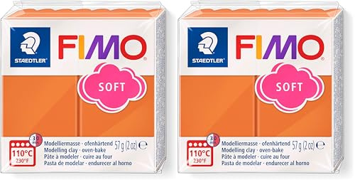 STAEDTLER 8020-76 FIMO Soft Oven-Hardening Polymer Modelling Clay - Cognac (1 x 57g Block) (Pack of 2)
