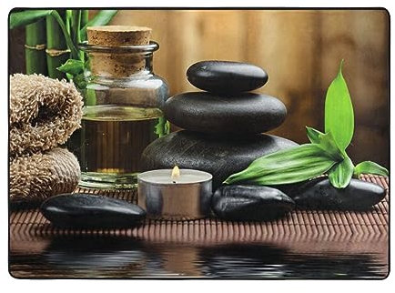 LAMAME Tapis d'intérieur lavable motif pierres et spa sur bois près d'un étang