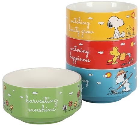 Peanuts Snoopy 4 Stück stapelbare 14 cm verzierte Steingut-Schüssel-Set