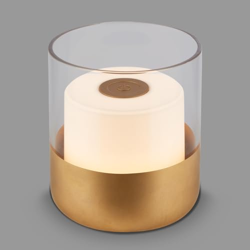 BRILONER – Mini LED Tischlampe Kabellos mit Glas, Dimmbare Nachttischlampe Touch, Schreibtischlampe, Leselampe, Tischleuchte Outdoor & Indoor, Camping Lampe, Warmweißes Licht, 9x10 cm, Goldfarbig