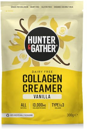 Hunter & Gather Collagen Creamer for Coffee I Vanilla I 300g I Grass Fed Type 1 & Type 3 Bovine Collagen Peptides I Dairy Free I 13,000mg per Serve I Support Hair, Skin, Nails, Muscles