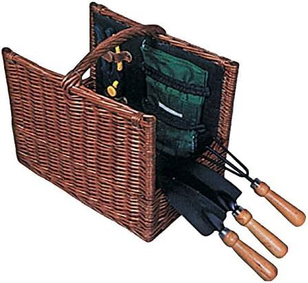 Avilia Korb mit Gartenwerkzeugen | Gartenwerkzeug Set | Gartengeräte | Gartenzubehör Set mit Weidenkorb 35x22x29cm