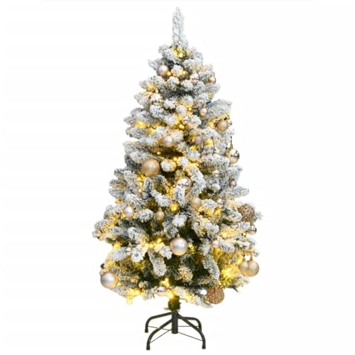 vidaXL Weihnachtsbaum, Klappbar Beleuchtet Christbaum mit 150 LEDs Kugeln Ständer, Beschneit Tannenbaum Kunstbaum mit 8 Beleuchtungsmodi, Weihnachtsdeko Dekobaum, 120cm