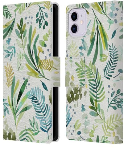 Head Case Designs Offizielle Ninola Grüne Blätter Der Toskana Botanische Muster Leder Brieftaschen Handyhülle Hülle Huelle kompatibel mit Apple iPhone 11