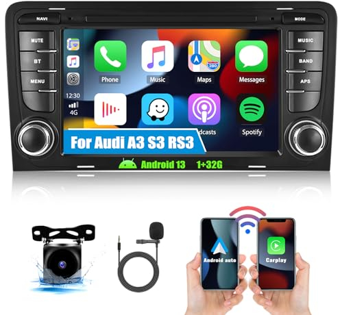 CAMECHO 1+32G Android 13 Autoradio für Audi A3 S3 RS3 8P 8V 2003-2012 mit Wireless Carplay Android Auto, 7 Zoll Bildschirm Navi Auto Radio Touch Display mit Bluetooth WiFi FM/RDS Hi-Fi Rückfahrkamera