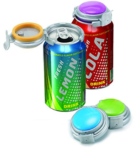 Jokari 2 Click Fizz Keeper Pump and Pour for Standard Size 12oz Cans of Carbonated Beverages. Keep Soda, Seltzer, Beer and More Bubbly and Fizzy, Prevent Spills. Press on Can Cover to Preserve Pop (2)