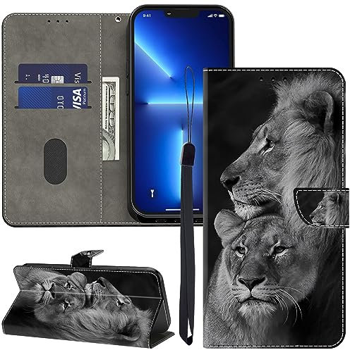 GLANDOTU Étui de protection en cuir pour Xiaomi Redmi 9C - Emplacements pour cartes - Motif à rabat - Portefeuille - Compatible avec Redmi 9C - Lion
