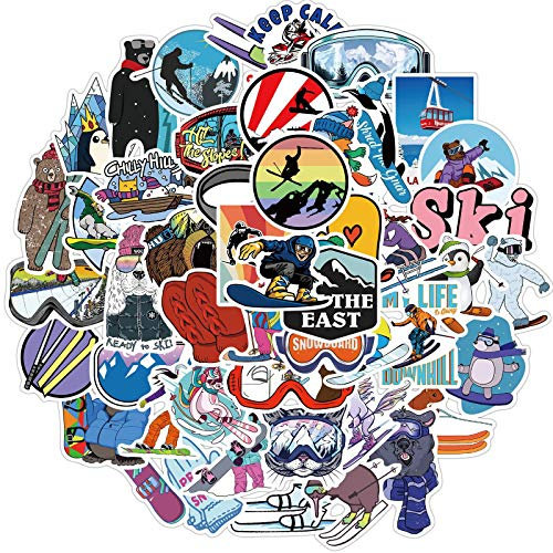 Skifahren Aufkleber Skifahren Sticker Set 50 Stücke Niedlich Deko für Auto Laptop Skateboard Fahrrad Moped Motorrad Fahrrad Computer,Geeignet für Erwachsene Kinder