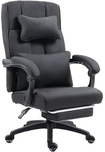 Dowinx Chefsessel Bürostuhl Ergonomisch mit Fußstütze, Verstellbare Lendenwirbel Kopfstützen, Ergonomischer Bürostuhl Stoff, Drehstuhl Computerstuhl mit Hoher Rückenlehne, Bürostuhl 150 KG (Schwarz)