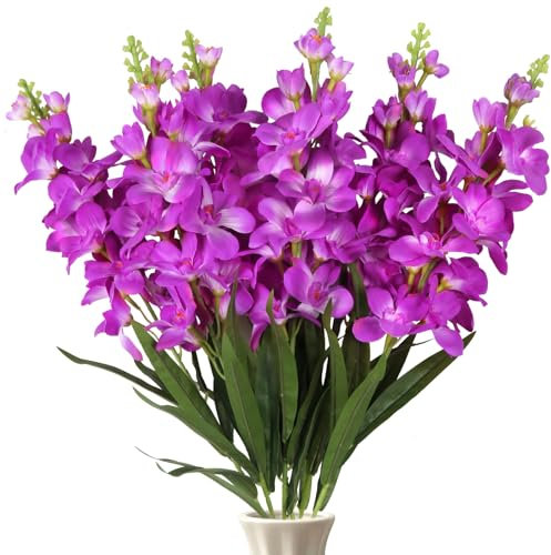 ICBOX Delphinium Artificial Flowers,6PCS Hyacinth Artificial Flowers Fake Snapdragons Long Stem Flowers for Tall Vase Wedding Party Table Centerpieces Home Decor(Fuchsia)