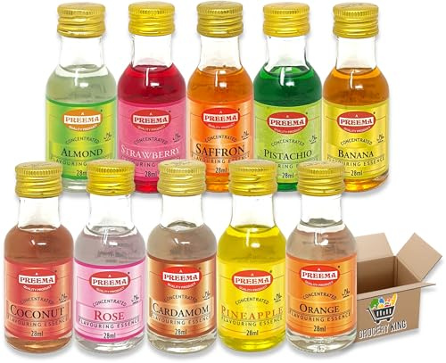 Flavour Essence 28ml | Pack Of 8 | Rose, Strawberry, Pistachio, Orange, Coconut, Banana, Pineapple, Saffron, Cardamon, Almond (Random Flavours Sent ) Grocery King