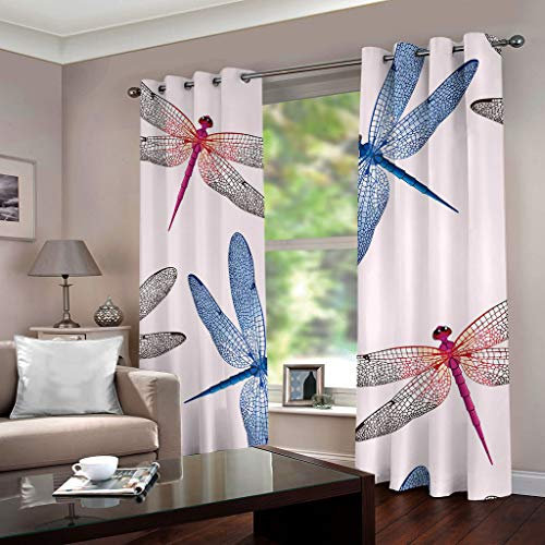 GOKSEL Vorhänge Blickdicht 2 Stück x 117 B x 138cm H Bunte Libelle Verdunklungsgardine mit Ösen für Wohnzimmer Schlafzimmer Kinderzimmer, Wärmeschutz & Geräuschreduzierung für Zimmer