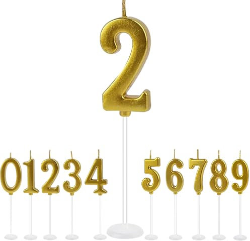 XUSSMM Geburtstagskerzen Zahlen 2, Gold Geburtstagskerze, Geburtstagskerzen für Kinder, Geburtstagskerzen für Geburtstagsdeko, Tortendeko Geburtstag 2