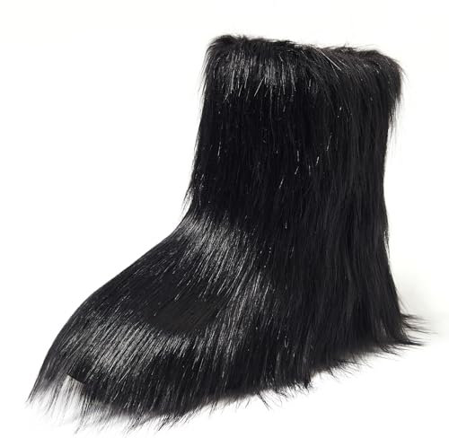 Shenduo Stivali Donna in Pelliccia Pelosi Sintetica, Stivali da Neve Invernali Corti Stivali Altezza caviglia Confortevole D9368 Nero 39EU