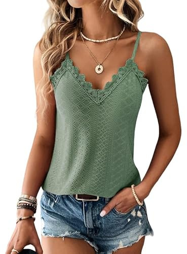 Haibang Camiseta Sin Mangas Mujer Verano Cuello en V Top de Encaje Sexy Holgado Camisetas Tirantes Elegante Tank Top Suave Transpirable Malla Chalecos Top Lencero Informal Encaje Blusas