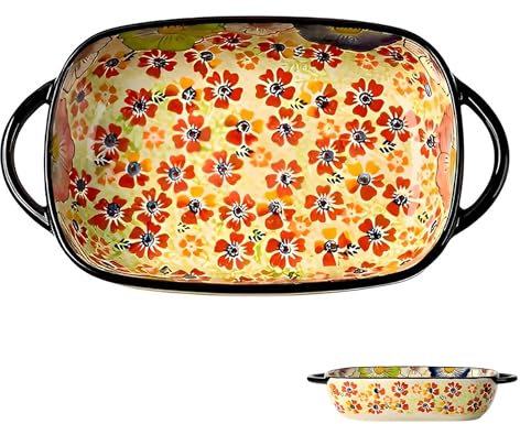 Ceramic Baking Dish For Oven, Small Casserole Dish With Handles, Ceramic Oven Bakeware-colored flowers C-rectangle 700ml